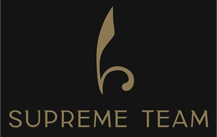 A black and gold logo for supreme tea.